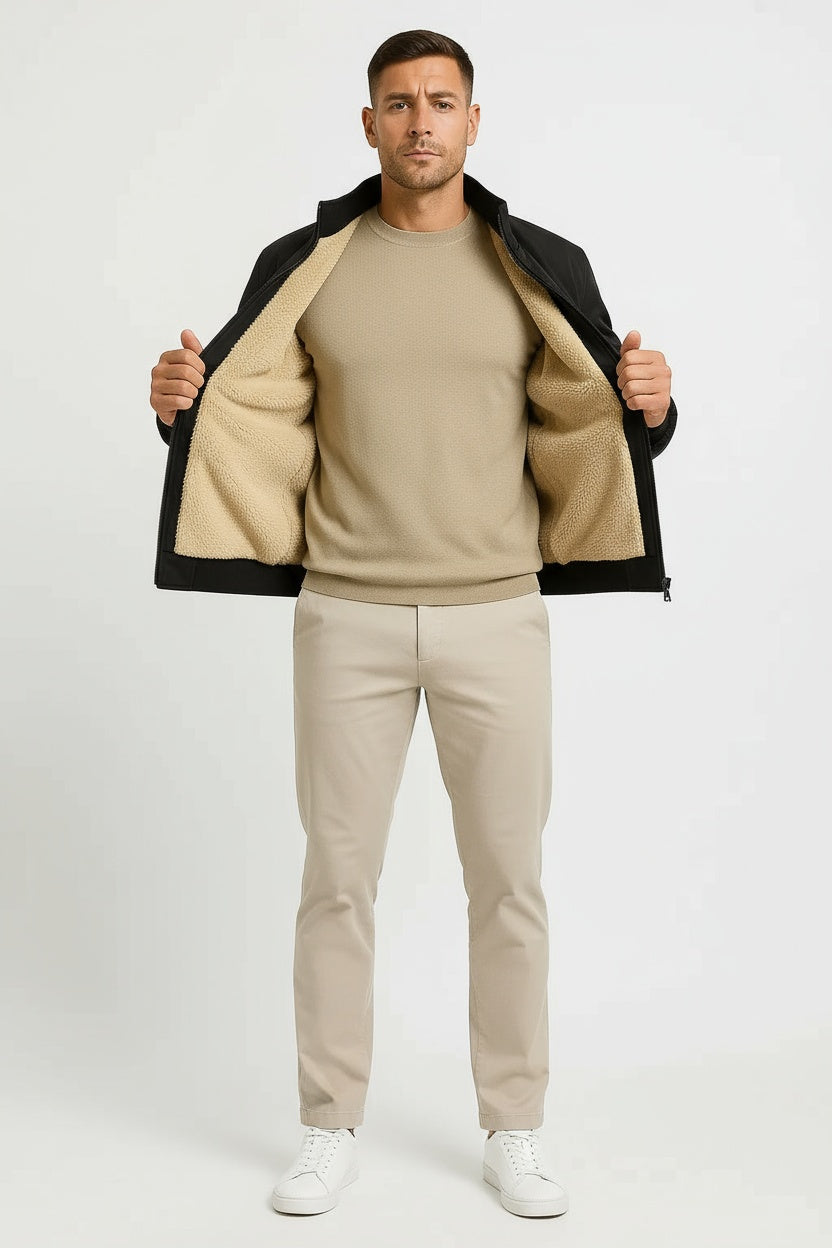 Veste Homme Bomber Polaire 100% Polyester Col Montant Casual Hiver 2