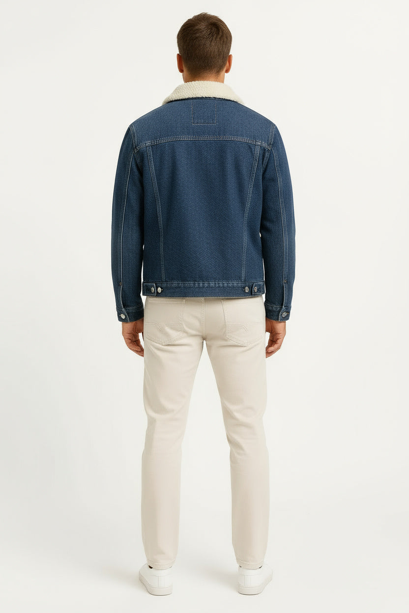 Veste Homme Jean Doublure Polaire Hiver Coupe Ample Moderne 3