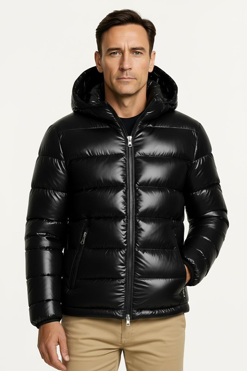 Veste Homme Matelassée Polyester Capuche Ajustable Noir 1