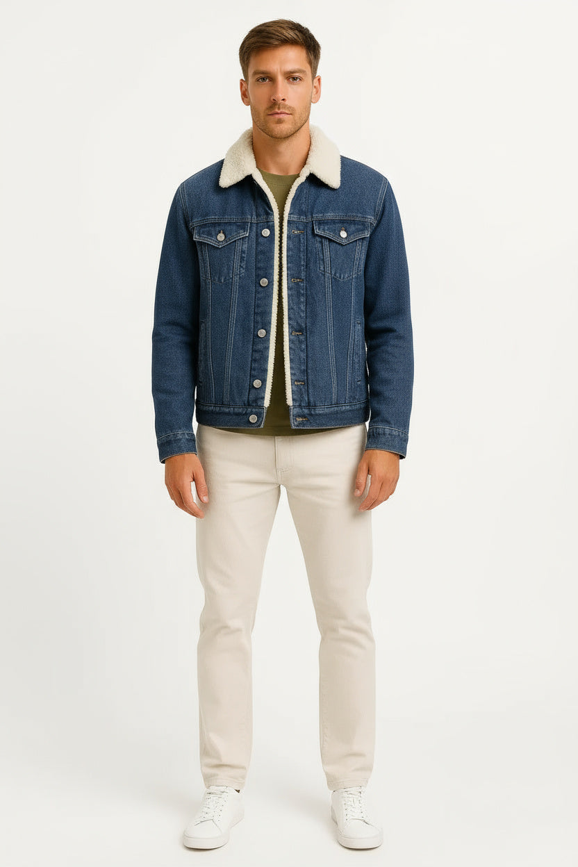 Veste Homme Jean Doublure Polaire Hiver Coupe Ample Moderne 1