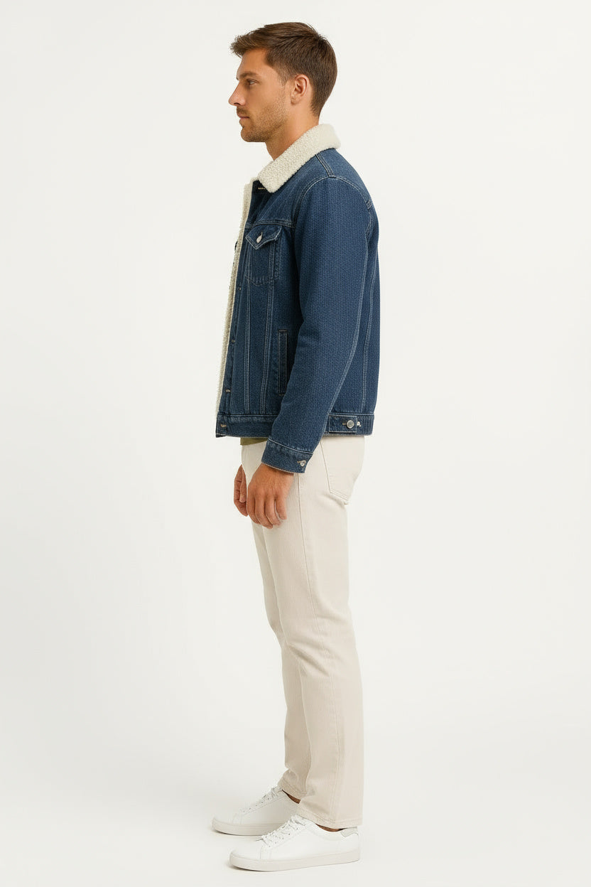 Veste Homme Jean Doublure Polaire Hiver Coupe Ample Moderne 2