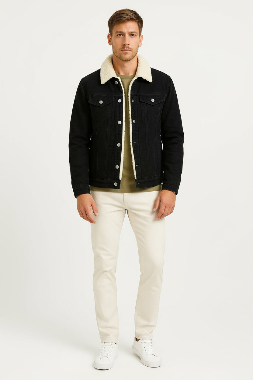 Veste Homme Jean Doublure Polaire Hiver Coupe Ample Moderne 4