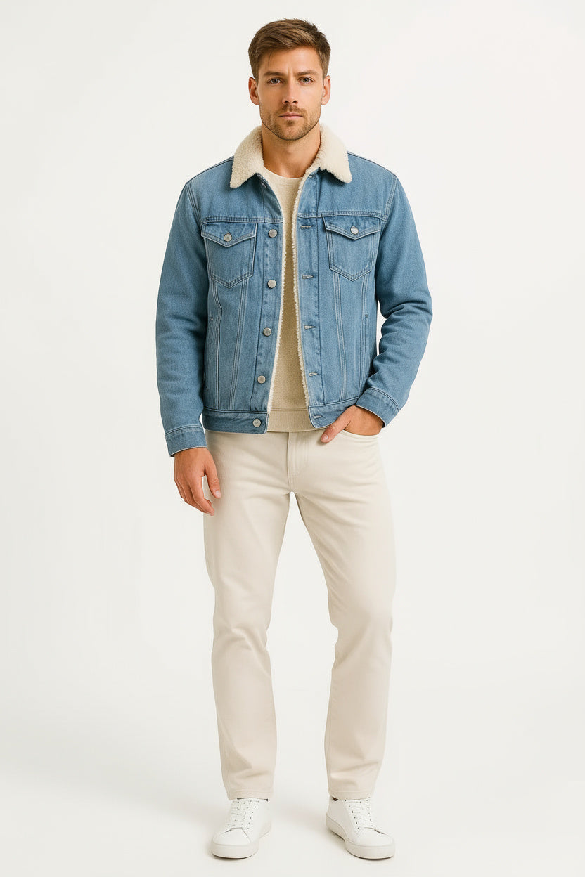 Veste Homme Jean Doublure Polaire Hiver Coupe Ample Moderne 5